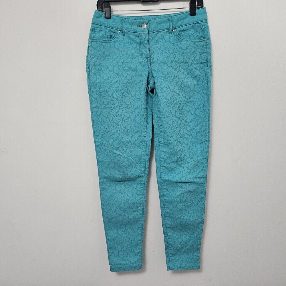 CADIE Women's Aqua Blue Floral Print Skinny Pants Size 2